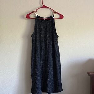 Black Sparkle Knit Halter Dress